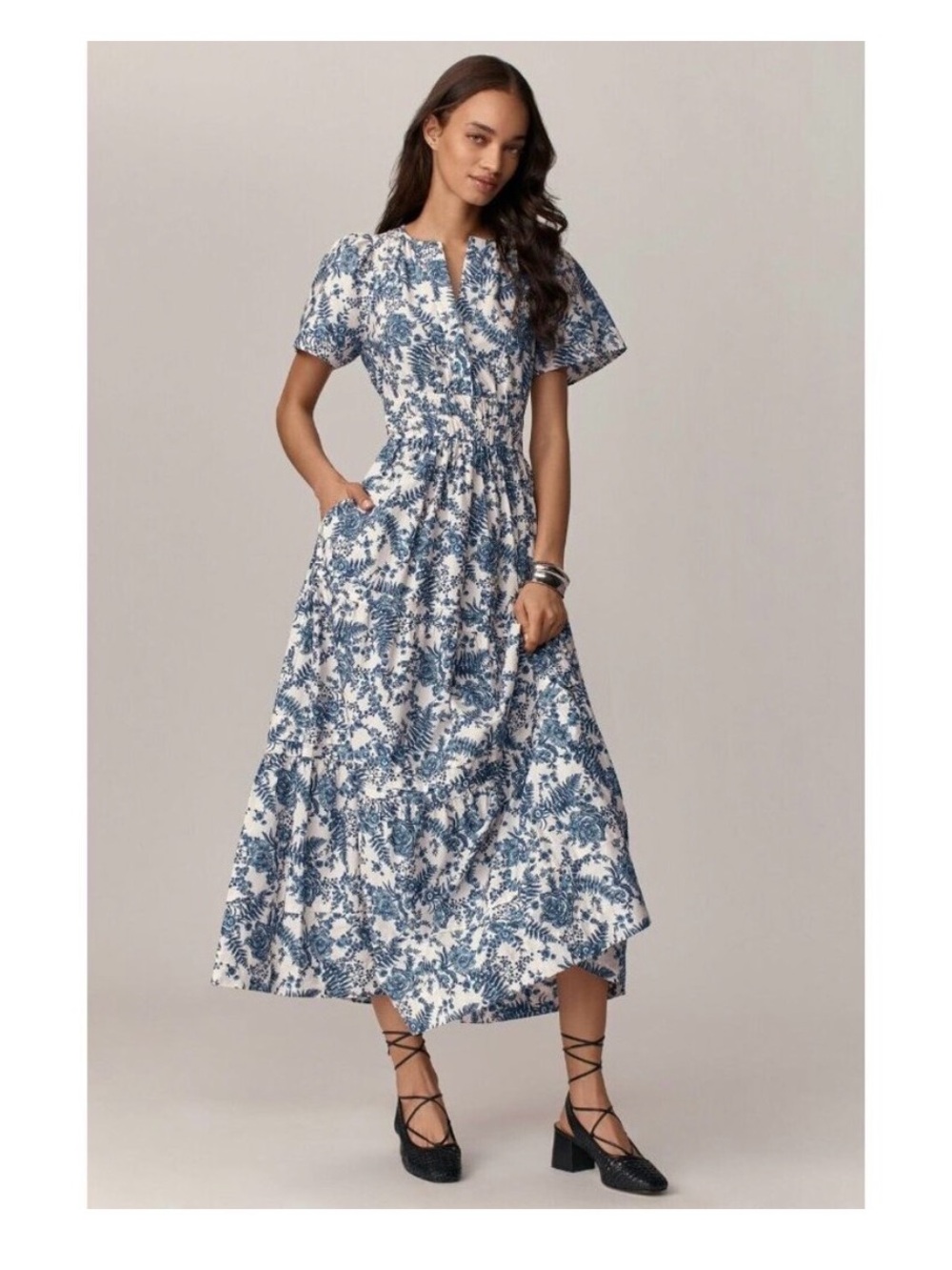 Anthropologie Blue and White Floral Somerset dress in XS - Picture 4 of 8